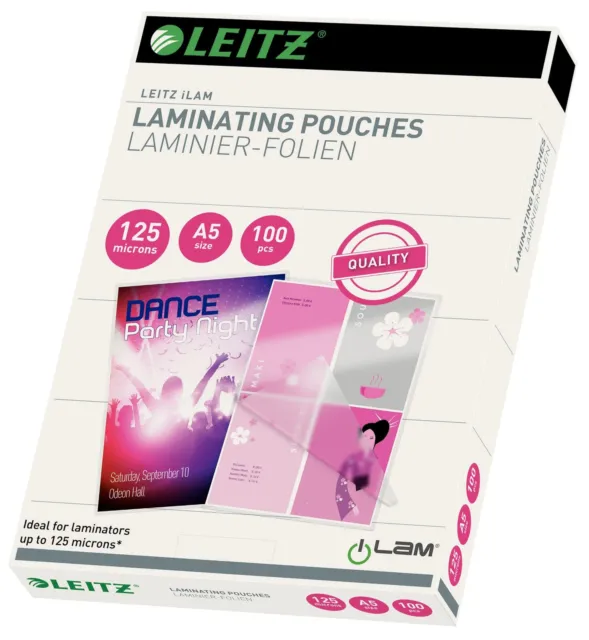 Leitz iLAM A5 Glossy Laminating Pouches, 125 microns, Pack of 100