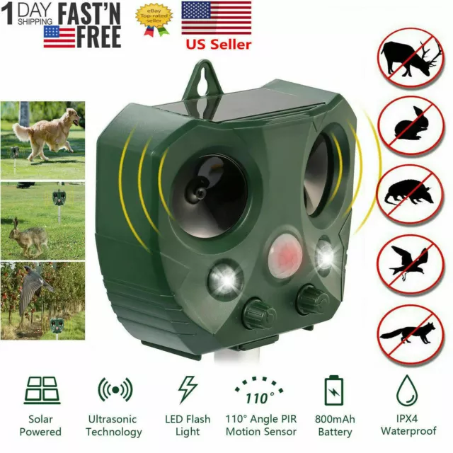 Upgraded Solar Ultrasonic Animal Repellent Dog Cat Skunk Deer Raccoon For Garden