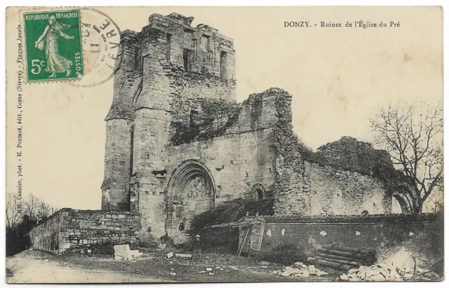 CPA " DONZY - Ruines de l'Eglise du Pré