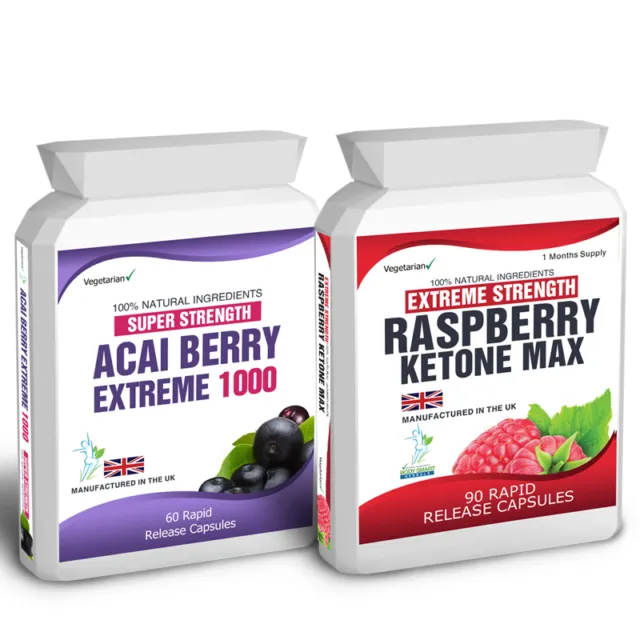 90 Raspberry Ketone Plus 60 Acai Berry 1000 Pills Free Weight Loss Dieting Tips 2