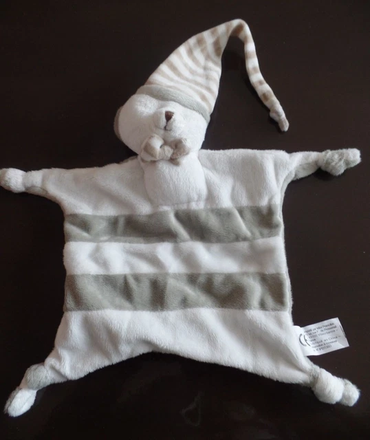B12G / doudou ours plat blanc gris IDEAL PROMOTION