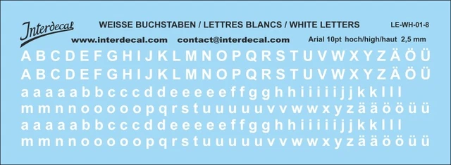 Décalcomanies Chiffres Blancs Arial 9pt (2.3mm De Haut) - Lot Interdecal - 93x19mm - Neuf