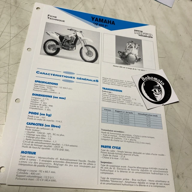 Yamaha YZ400F 5GR2 1998 YZF 400 Scheda Tecnica Motocicletta Sospensione