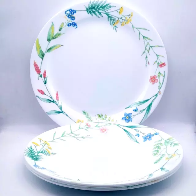 Corelle By Corning MY GARDEN Set of 4 DINNER 10.25" PLATES Blue Yellow Flowers