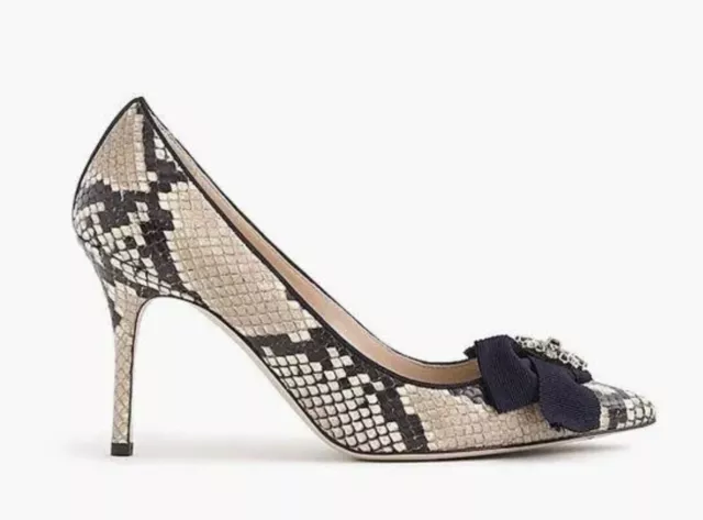 J. Crew Elsie Snakeskin Printed Leather Pumps Heels w/ Bow Size 7 NEW!