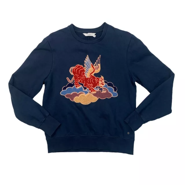 Eleven Paris Sweatshirt Mens S Small Navy Blue Cotton Dragon Chenille Embroider