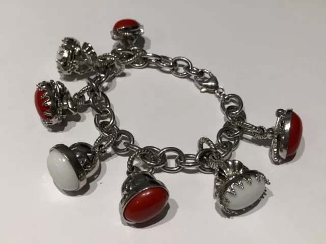Bracelet Argent Avec Perles de Verre Blanc Et Rouge - Silver White 2