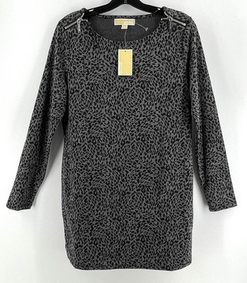 NWT Michael Kors Women's Long Sleeve Animal Print Dress Zippers Size Large NEW
