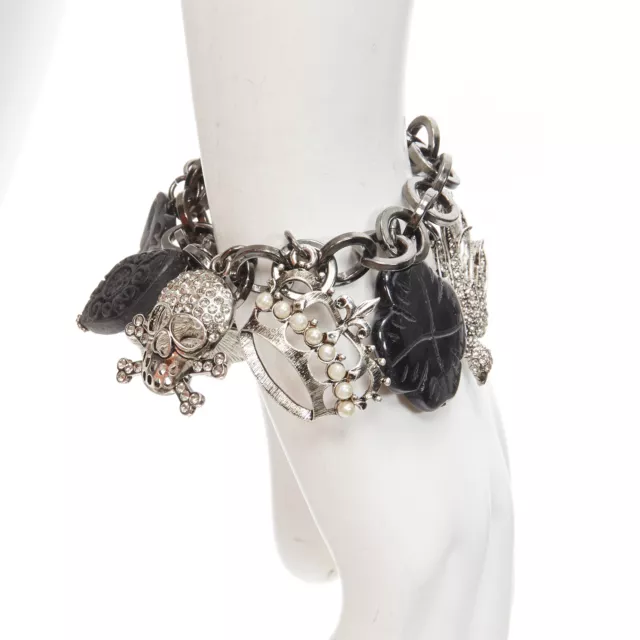 GRAZIANO black silver clover skull crown punk rock chain charm bracelet 3