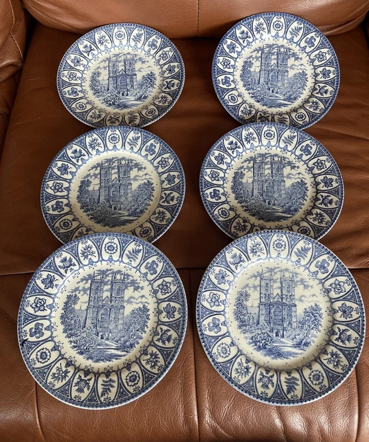 BROADHURST WESTMINSTER ABBEY Set Of Six 6.5" Side Plates 1977 SILVER