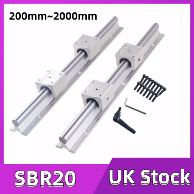 SBR20 Linear Rail Guide 300-4000mm Slide Shaft Rod Set 4X SBR20UU Bearing Block