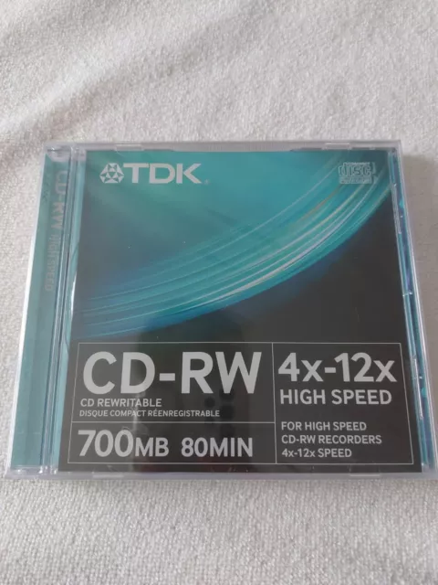 TDK CD-RW 80  4x 12x - 80MIN / 700MB - Rewritable Blank CDRW Disc - NEW & SEALED