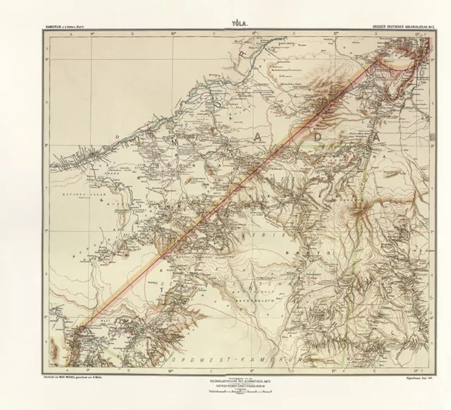 Landkarte von Yola Gendero Afrika Kamerun Tikar Kontsha Laro Kolonialatlas 136