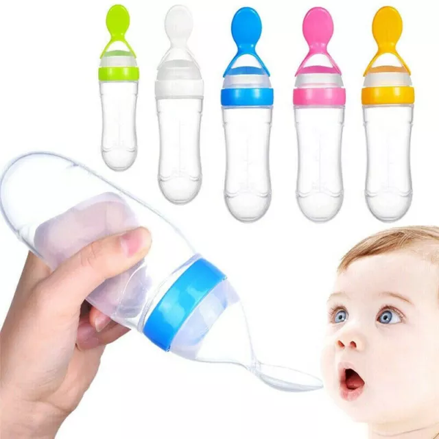 Infant Kids Spoon Baby Feeding Silica Gel Feeding Bottle With Spoon Rice Cereal