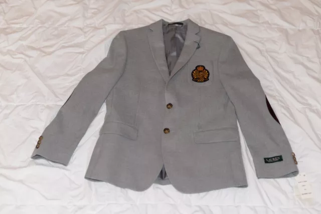 Ralph Lauren Grey Polo Blazer With Brown Elbow Patches Boys Size 16