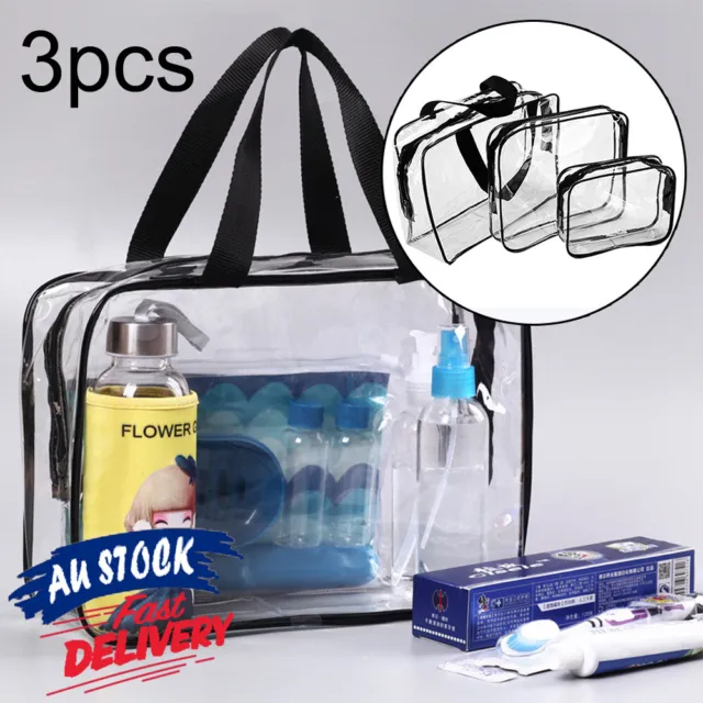 3 Pcs PVC Cosmetic Bag Toiletry Pouch Clear Transparent Storage Bag Set Makeup