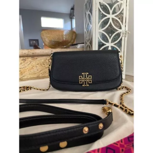 NWT Tory Burch Britten Convertible Leather Crossbody in Black