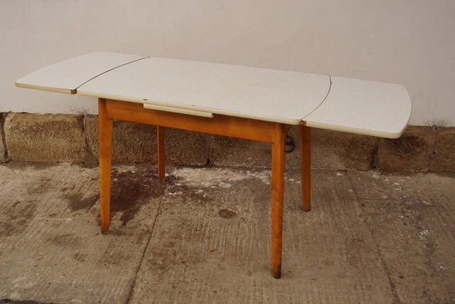 50er Mesa de Comedor Vintage en Forma Riñón Extensible Retro Cocina Resopal No2