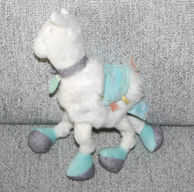 Babynat Doudou Peluche Lama Pantin Blanc Bleu Echarpe Gris Bn0428 Etat Neuf