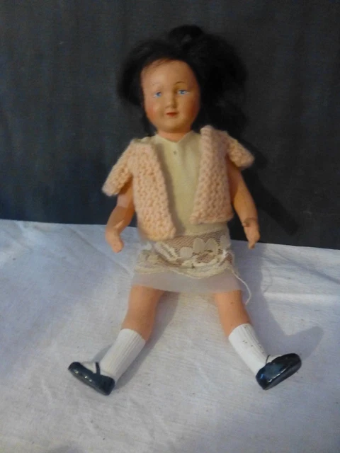 Poupée Ancienne Petitcollin Tête D'Aigle – France 3, Celluloïd Et Tissu, 37 Cm