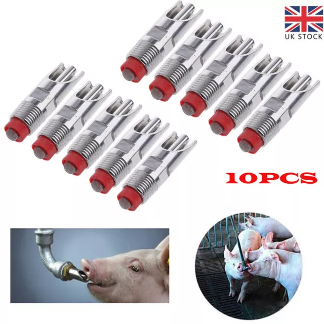 10X Stainless Steel 1/2" PT Thread Pig Hog Automatic Nipple Drinker Waterer UK