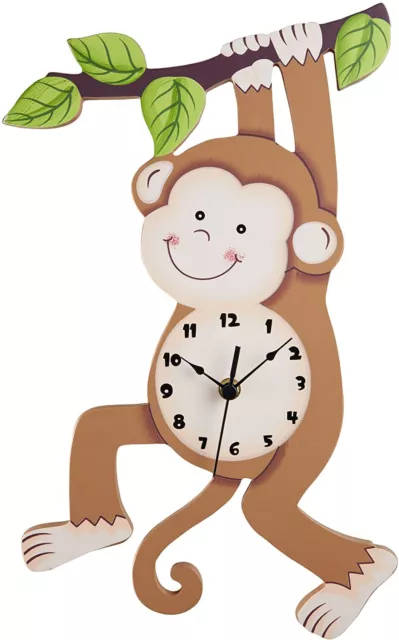 16" Sunny Safari Monkey Wall Clock Nursery Kids Bedroom Home Decor Easy Clean