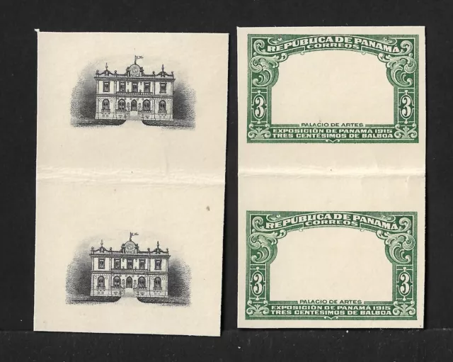 PANAMA 1915, 3c Palace, PROOFS, GUTTER PAIRS, American Banknote archives