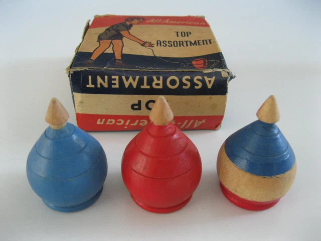3 Vintage All American The Jerome Gropper Co. made of only Wood Top Spinners 3 Vintage All American The Jerome Gropper Co. made of only Wood Top Spinners