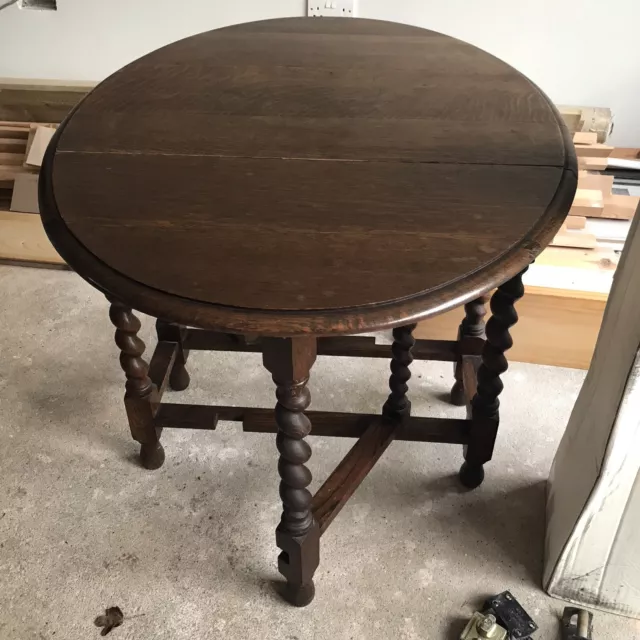 English Oak Table, Barley Twist Legs With Drop Leaf Top, And Folding Legs