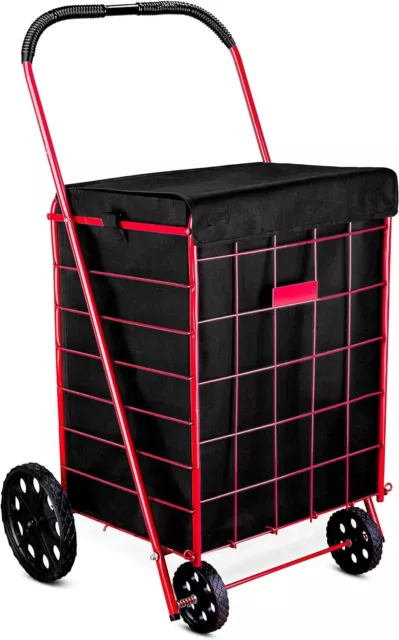 Just Lining Folding Grocery Basket Shopping Wheels Cart Large Utility Laundry