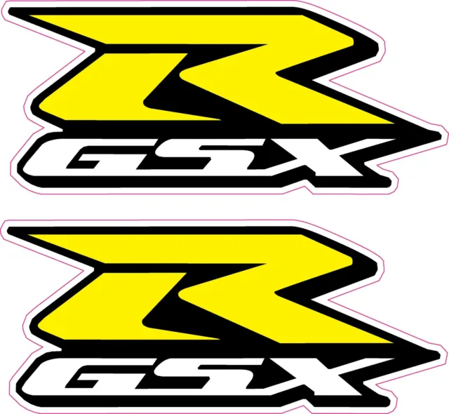 2x GSXR Suzuki Motorcycle Stickers-Yellow 'R'-Decals Quality Printed Vinyl Label