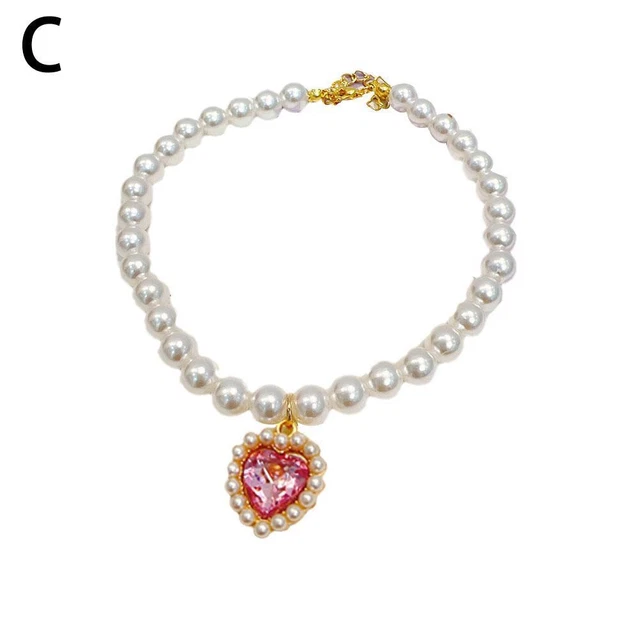 M Green Pet Dog Cat Collar Artificial Pearls Flashing Necklace Stones Neck St A3