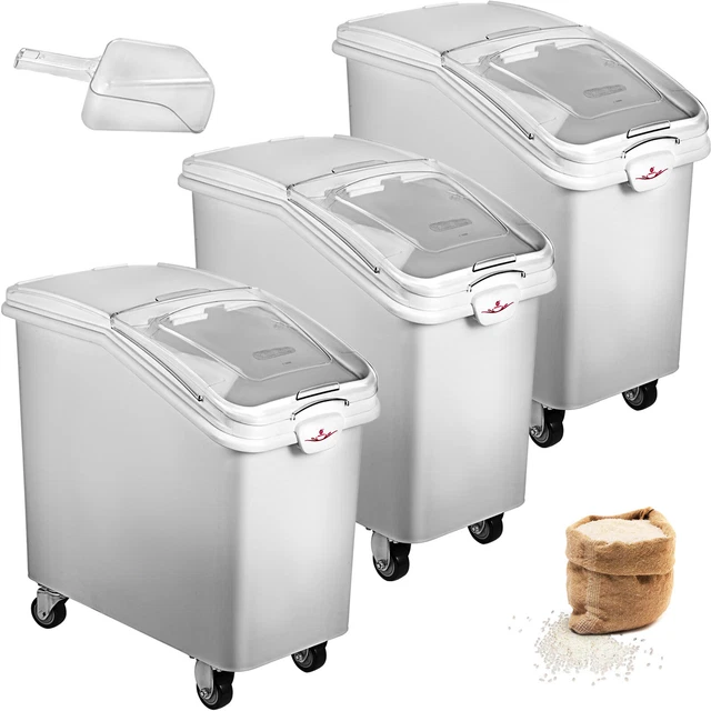 3 PACK Dry Ingredient 21 Gallon Storage Bin Caster Commercial Restaurant Kitchen