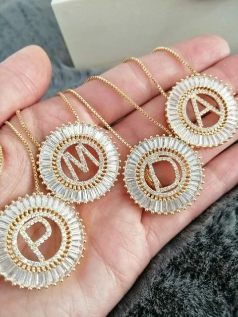 Initial Letter Pendant Necklace-Micro Pave CZ Charm Gold Silver Color Necklaces