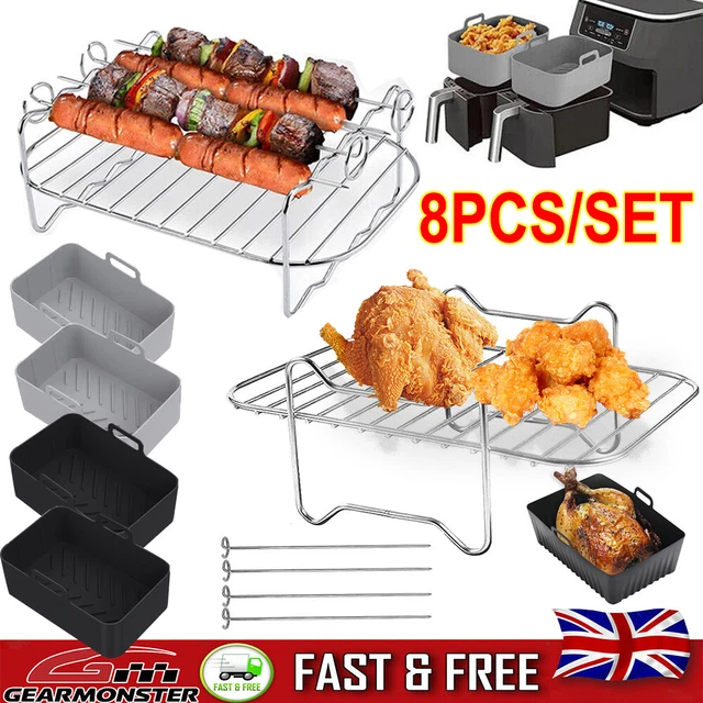 8PCS AIR FRYER Rack & Grills Steel Baking Pot Dual Basket Accessories