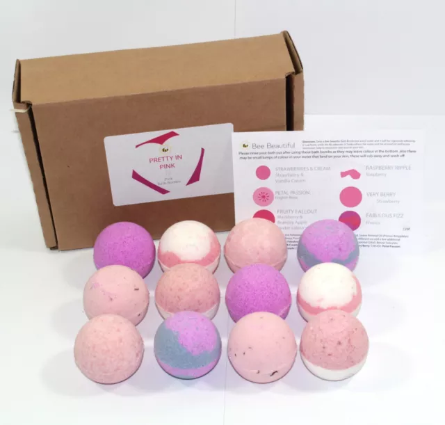 Bath Bombs Pink Reduced plastic box of 12 x 65g Bee Beautiful handmade gift set