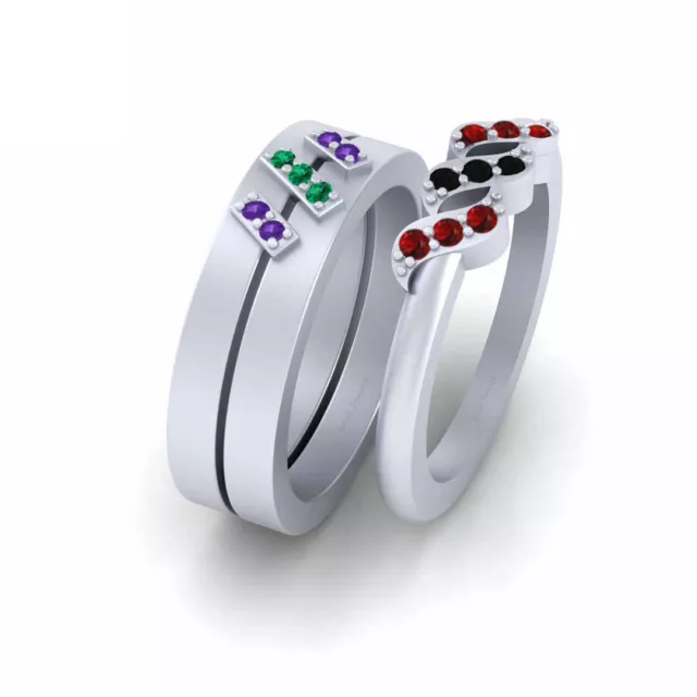 Pour Lui Et Elle Mariage Bague Parure Couple Assorti Promesse Anneaux 925 Argent