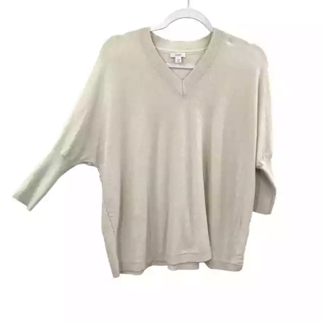 J Jill Sweater size XS Ivory Lightweight knit Dolman 3/4 Sleeve V-neck Pullover