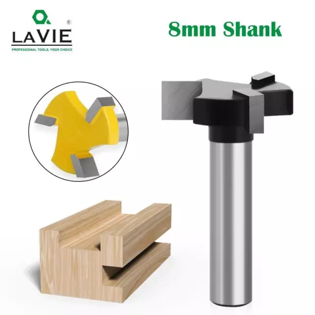 Lavie 1pc 8mm Shank 3 Teeth T-slot Router Bit Milling Straight Edge Slotting Mil