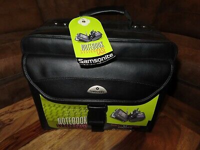 Samsonite Notebook System Laptop Brief Case - Black Leather With Strap NEW NOS