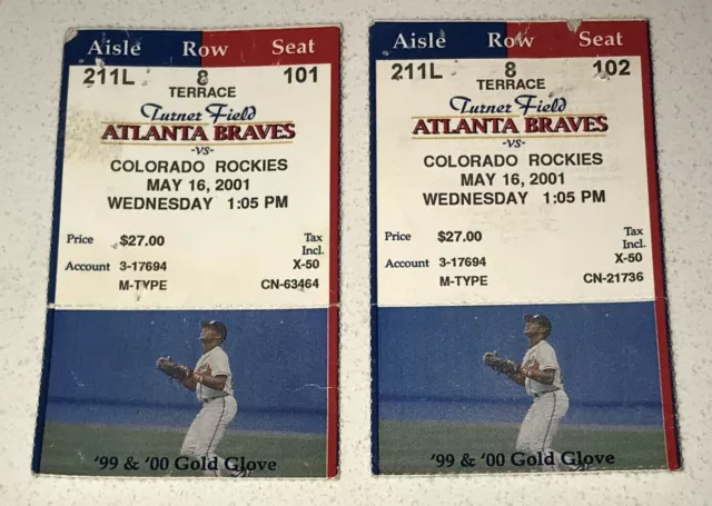 5/16/01 Colorado Rockies Atlanta Braves Game MLB Ticket Stub Jones HR #201