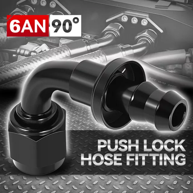 6AN to 3/8" Barb 6061-T6 90 Degree Push Lock Hose End Fitting Fuel Line Adapter