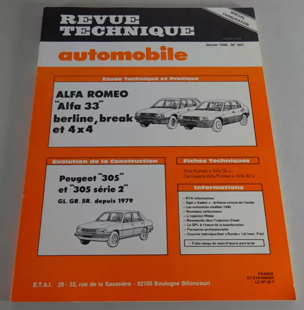 Reparaturanleitung Revue Technique Alfa Romeo Alfa 33 / Peugeot 305 Stand 1/1985