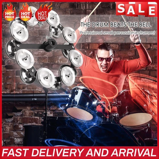 Drum Cymbals Hi Hat Tambourine Steel Bells with Row Jingles Portable Instrument