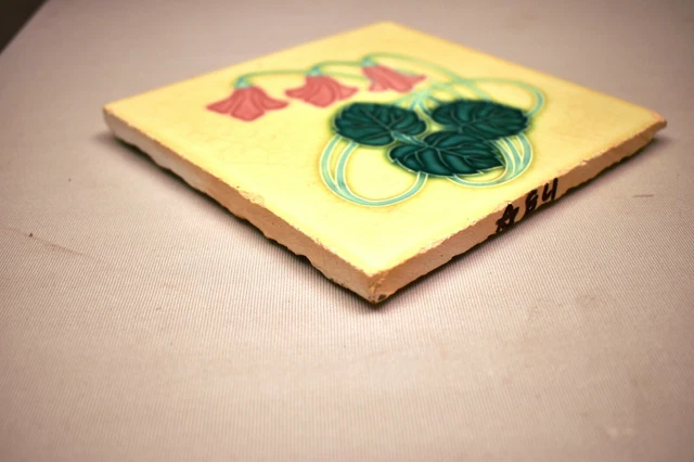 Vintage Japan Tile Majolica Art Nouveau Danto Kaisha Porcelain Floral Design "84 3