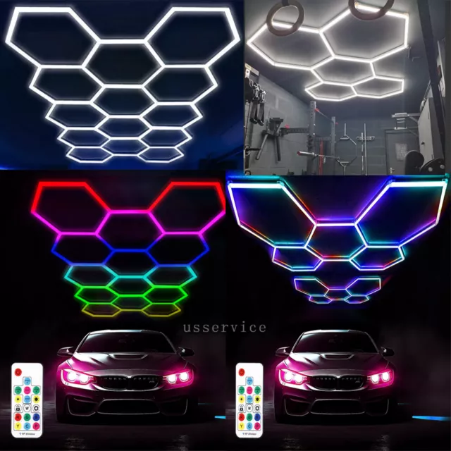 14 HEX LED RGB Hexagon Beleuchtung Auto Haus Garage Werkstatt Einzelhandel Lampe