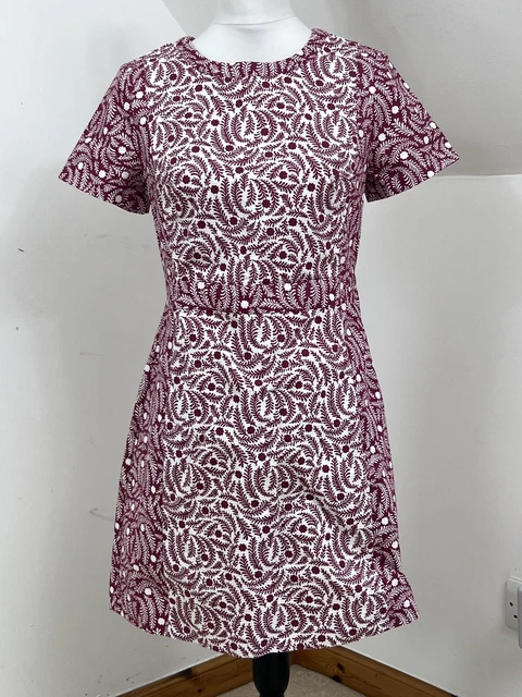 Boden Cotton Shift Dress Purple & White Size 12 P Short Sleeve Textured