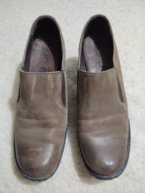 BORN GERTRUDE BROWN Leather Slip-On Heels Ankle Booties Shoes Size 8.5 ...