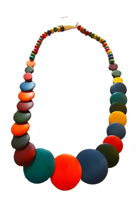 Modern Wood Disc Colourful Necklace Adjustable Spring Summer Boxed BN