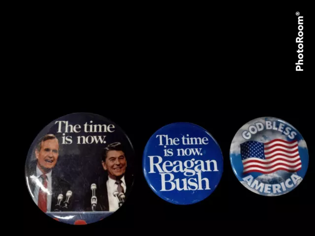 Vintage Reagan  Bush Political President Campaign Button Pin Lot Time Is Now